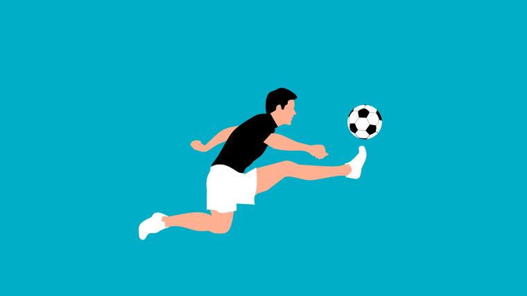 Illustration of a man kicking a football.