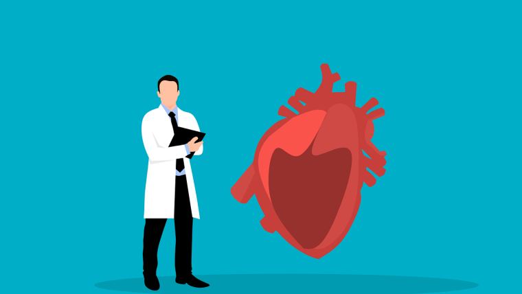 Illustration of a medical doctor standing next to a heart.