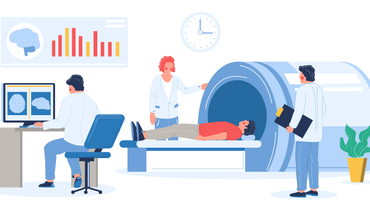 Illustration of clinical researchers using an MRI scanner